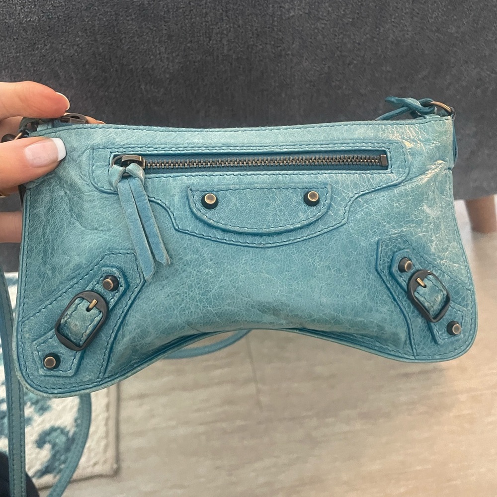 🔥Balenciaga Blue Shoulder Moto Bag Authentic